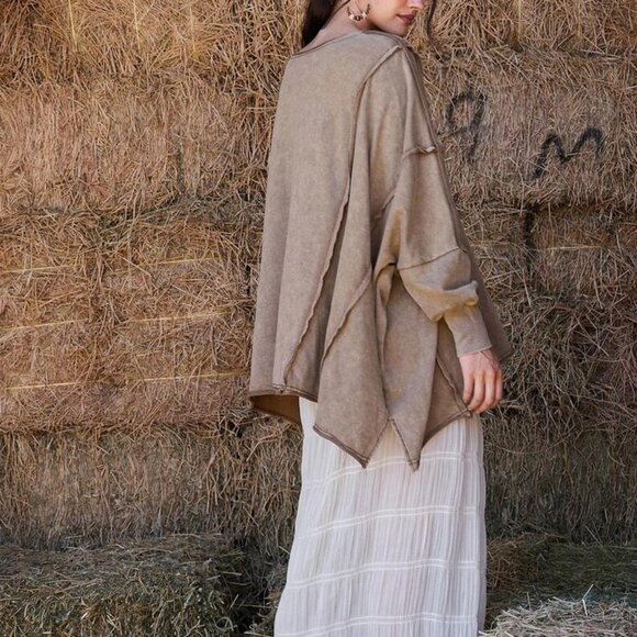 Freevana Boho Batwing Sleeve Oversized French Terry Top - Picture 3 of 3